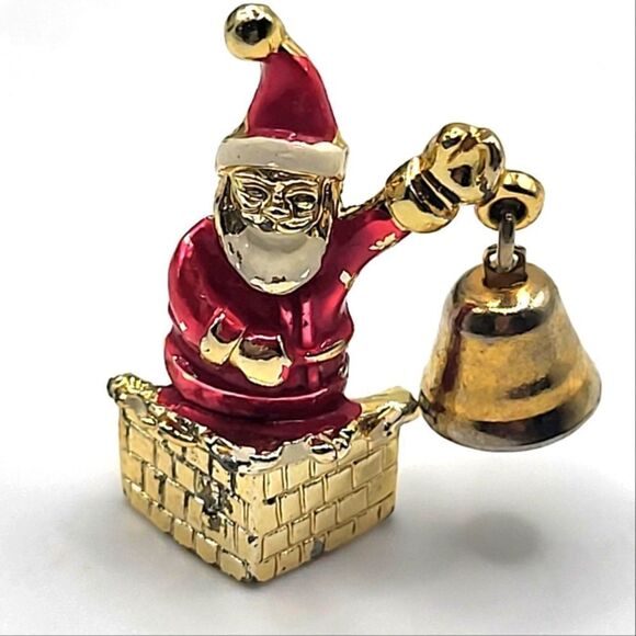 "5/$25" Tiny Santa Clause Chimney Enamel Brooch - Picture 1 of 6